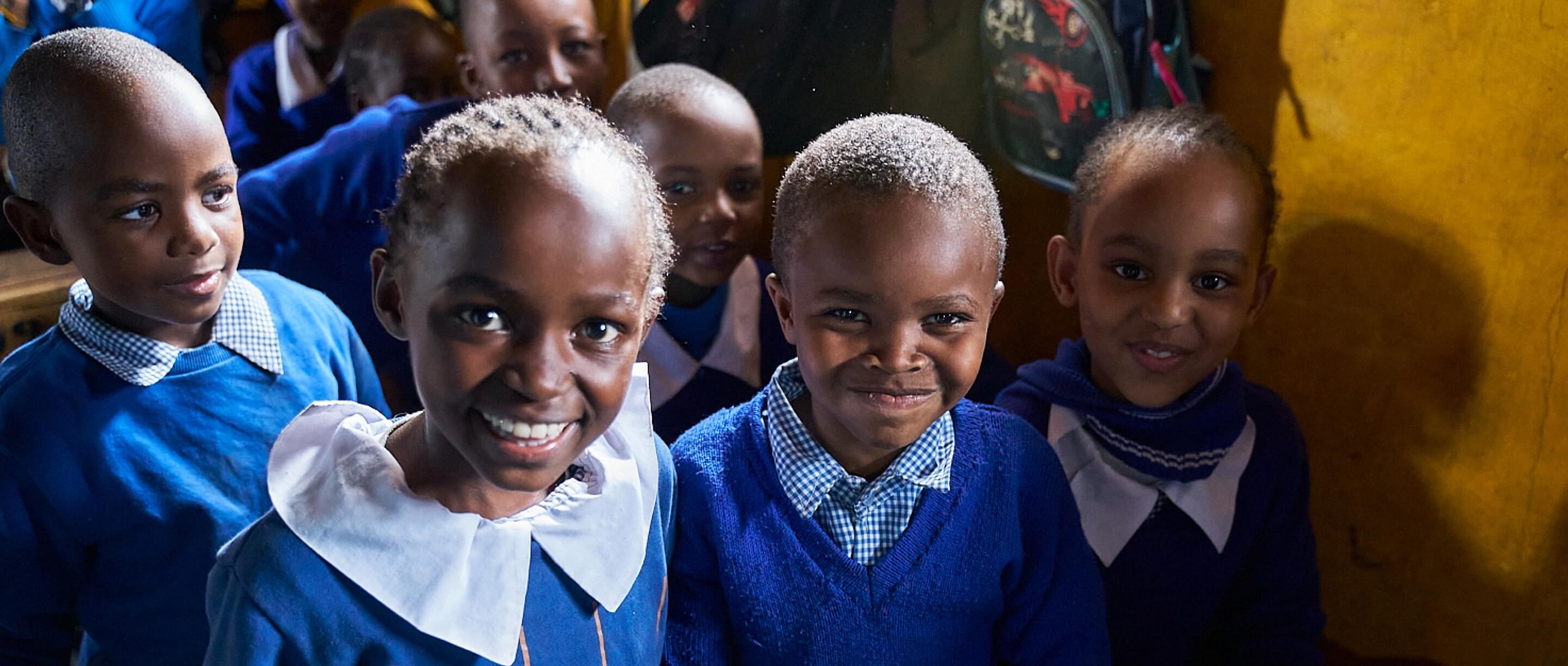 school children in blue